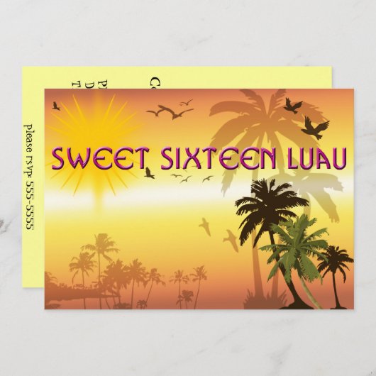 美しい、スイート16、ハワイアンルアウ招待状 招待状 (正面/裏面)