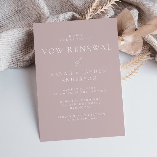 美しい ソフト ダスティ ピンク モダンな誓いの更新 招待状