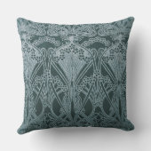 美しい，ティール（緑がかった色）銀，アールヌーボー模様，フローラ,m アウトドアクッション (裏面)