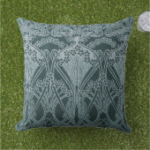 美しい，ティール（緑がかった色）銀，アールヌーボー模様，フローラ,m アウトドアクッション (芝生)