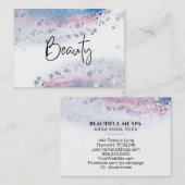 *~*美しい – パステルブルーウォーターカラーシルバーグリッター 名刺 (正面/裏面)