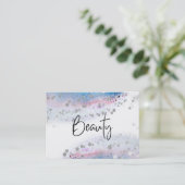 *~*美しい – パステルブルーウォーターカラーシルバーグリッター 名刺 (スタンド正面)