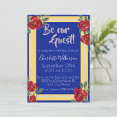 美しい&ビーストレッドローズオンブルー&イエロー 招待状 (スタンド正面)