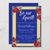 美しい&ビーストレッドローズオンブルー&イエロー 招待状 (正面/裏面)