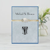 美しい,ビーチ結婚式,ヒトデ,金ゴールド 招待状 (スタンド正面)