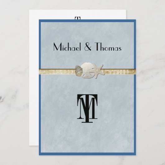 美しい,ビーチ結婚式,ヒトデ,金ゴールド 招待状 (正面/裏面)