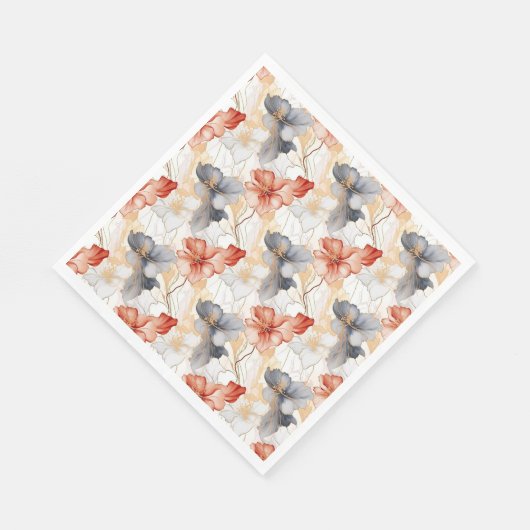 美しい フェミナイ ゆずもも 赤 青 白 花模様 スタンダードランチョンナプキン (角)