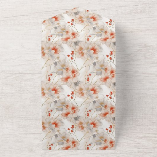 美しい フェミニンな ピンクと白の花柄 オールインワン招待状 (外側)