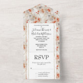 美しい フェミニンな ピンクと白の花柄 オールインワン招待状 (内側)