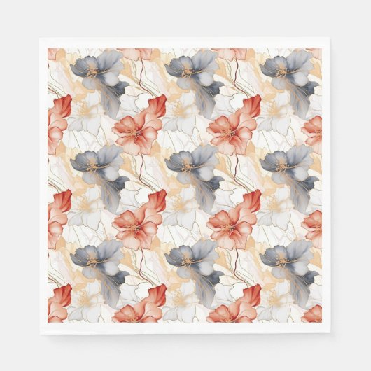 美しい フェミニンな ピンクと赤と青と白の花 スタンダードランチョンナプキン (正面)