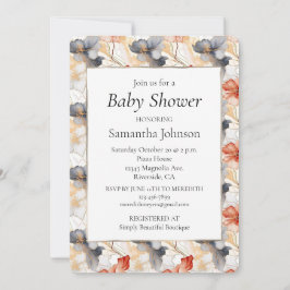 美しい フェミニンな ピンク ブルー 白の花模様 招待状