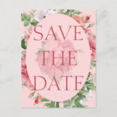 美しい ブッシュ ピンクの花の結婚式のSave the Date 案内ポストカード (正面)