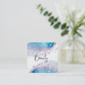 *~*美しい-ブルーウォーターカラーパステルシルバーグリッター スクエア名刺 (スタンド正面)