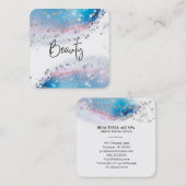 *~*美しい-ブルーウォーターカラーパステルシルバーグリッター スクエア名刺 (正面/裏面)
