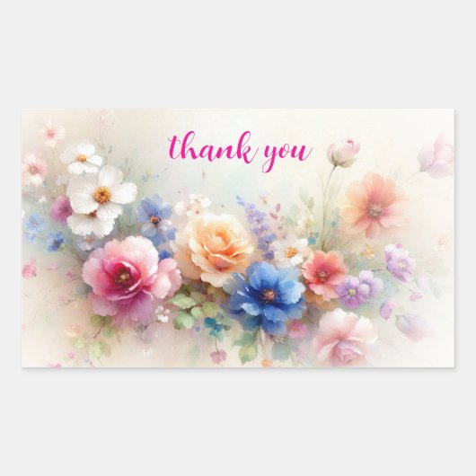 美しい モダンな水彩画の花のアートに感謝 長方形シール (正面)