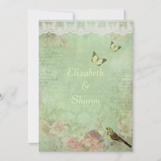 美しい、ヴィンテージ紙、結婚式招待状 招待状 (正面)