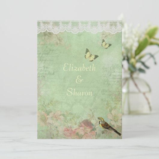 美しい、ヴィンテージ紙、結婚式招待状 招待状 (スタンド正面)