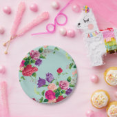 美しい,ヴィンテージ,ミント,フローラ,ピンク,かわいい,ガーリーシック ペーパープレート (パーティー)