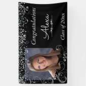 美しい、卒業、シルバーグリッターとコンフェッティ 横断幕 (縦)