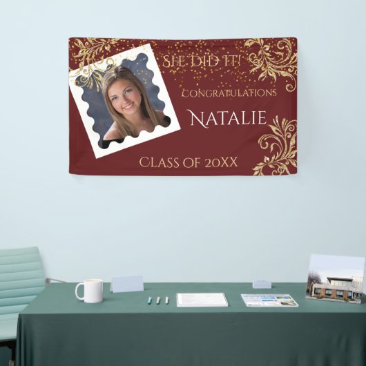 美しい，卒業，フェイクグリッター,カスタム写真， 横断幕 (トレードショー)