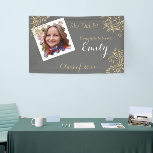 美しい，卒業，フェイクグリッター,カスタム写真， 横断幕 (トレードショー)