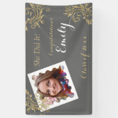 美しい，卒業，フェイクグリッター,カスタム写真， 横断幕 (縦)