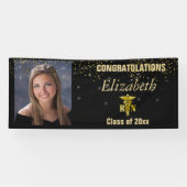 美しい,卒業,金ゴールドグリッター,カスタム写真, 横断幕 (横)