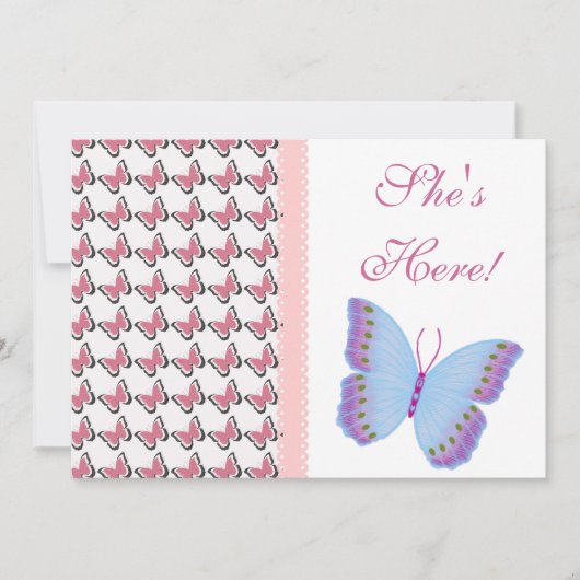 美しい「彼女はここにいる！」 ベビー発表 案内状 (正面)