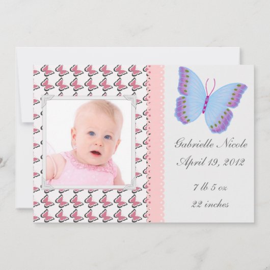 美しい「彼女はここにいる!」 ベビー発表 案内状 (裏面)