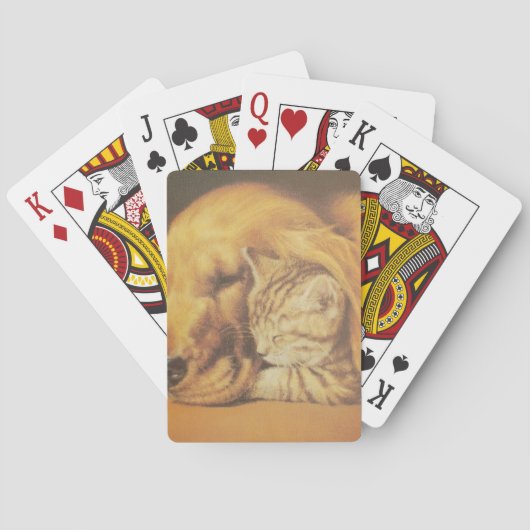 美しい 愛らしい 猫と犬のハグ アートプリント トランプ (裏面)
