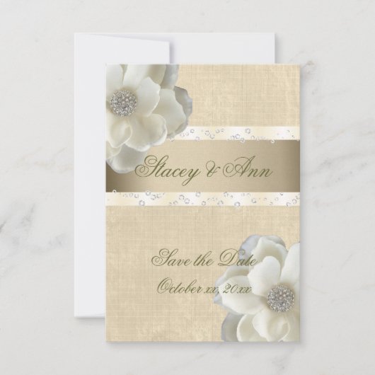 美しい、日付を保存ホワイトローズ&きらきら光る. セーブザデート (正面)