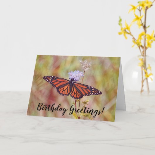 美しい(昆虫)オオカバマダラ、モナークバタフライ誕生日カード カード (黄色い花)