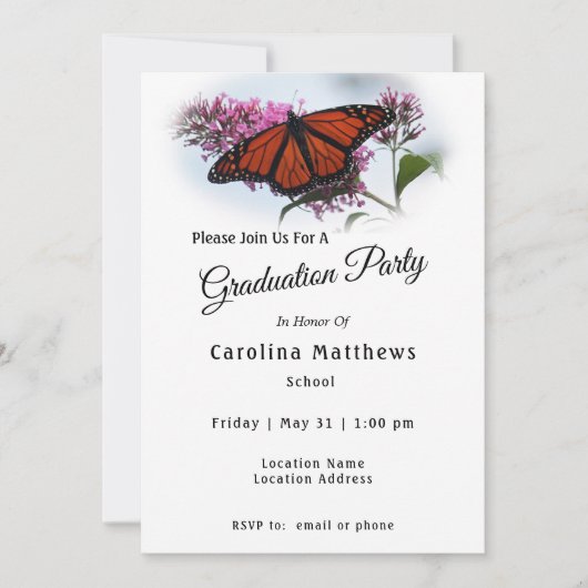 美しい(昆虫)オオカバマダラ、モナーク蝶の写真卒業 招待状 (正面)