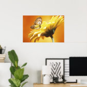 美しい（昆虫）オオカバマダラ、モナーク蝶オンザフラワープリント ポスター (ホームオフィス)