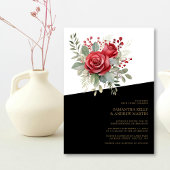 **美しい**: 水彩の赤いバラのウェディング 招待状