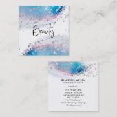*~*美しい – 水彩青パステルシルバーグリッター スクエア名刺 (正面/裏面)