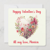 美しい、水色、ワイルドフラワーのハート シーズンカード (正面)