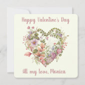 美しい、水色、ワイルドフラワーズインハート休日 シーズンカード (正面)