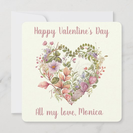 美しい、水色、ワイルドフラワーズインハート休日 シーズンカード (正面)