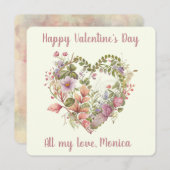 美しい、水色、ワイルドフラワーズインハート休日 シーズンカード (正面/裏面)