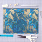 美しい，深いブルー大理石，金ゴールド，デジタル写真 薄葉紙 (クラフト)