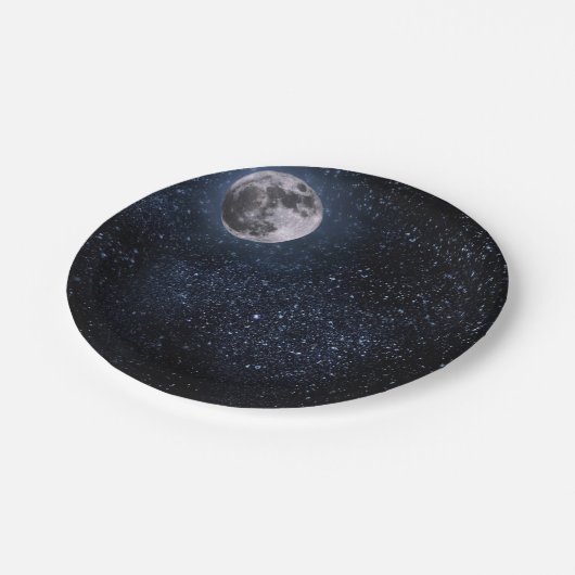 美しい、満月と星、カスタム ペーパープレート (アングル)