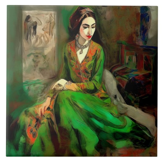 美しい（緑） タイル (正面)