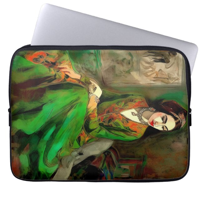 美しい（緑） ラップトップスリーブ (正面)