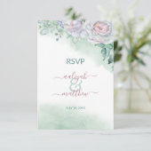 美しい 繊細な 水彩 ローズ ウェディング RSVP 招待状 (スタンド正面)
