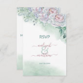 美しい 繊細な 水彩 ローズ ウェディング RSVP 招待状 (正面/裏面)