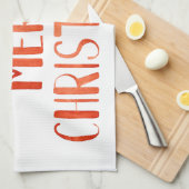 美しい「聖降誕祭お目出とう」のベリーと枝  キッチンタオル (四つ折り)