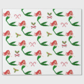 美しい 赤い 緑の グリッターの クリスマス マーメイド ラッピングペーパー (フラット)