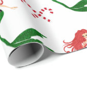 美しい 赤い 緑の グリッターの クリスマス マーメイド ラッピングペーパー (ロールコーナー)