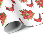 美しい(鳥)ショウジョウコウカンチョウとポインセチラッピング紙 ラッピングペーパー (ロールコーナー)